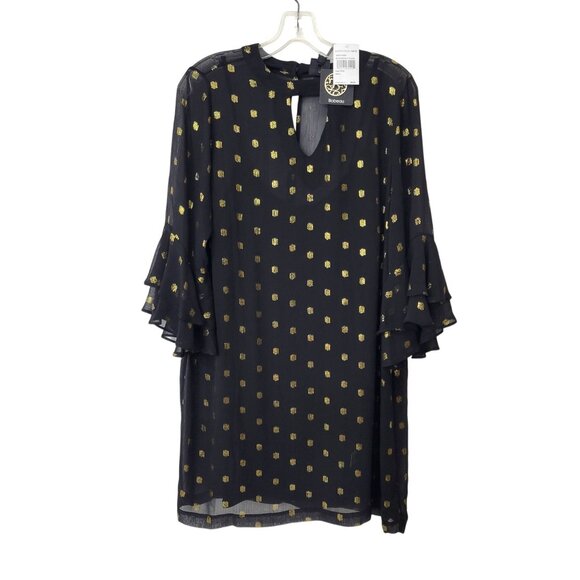 bobeau Dresses & Skirts - Bobeau Sheer Black and Gold Polka Dot Mini Dress New with Tag
